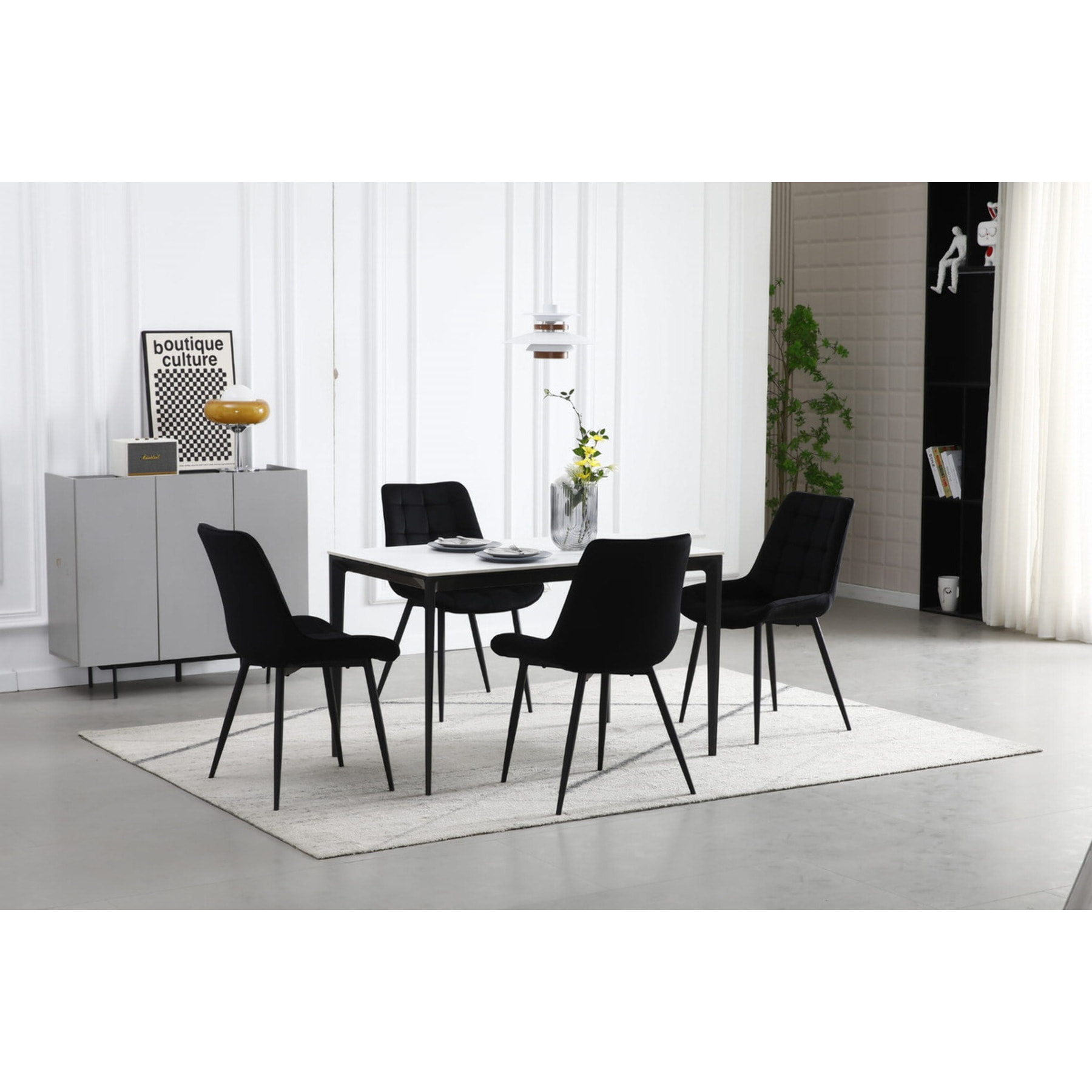 Set di 4 sedie Bera in velluto nero con trapuntatura