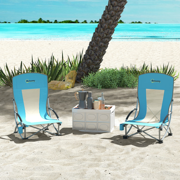 Lot de 2 chaises de plage pliantes - chaise de camping compacte légère poids net 2,7 Kg - métal polyester textilène bleu