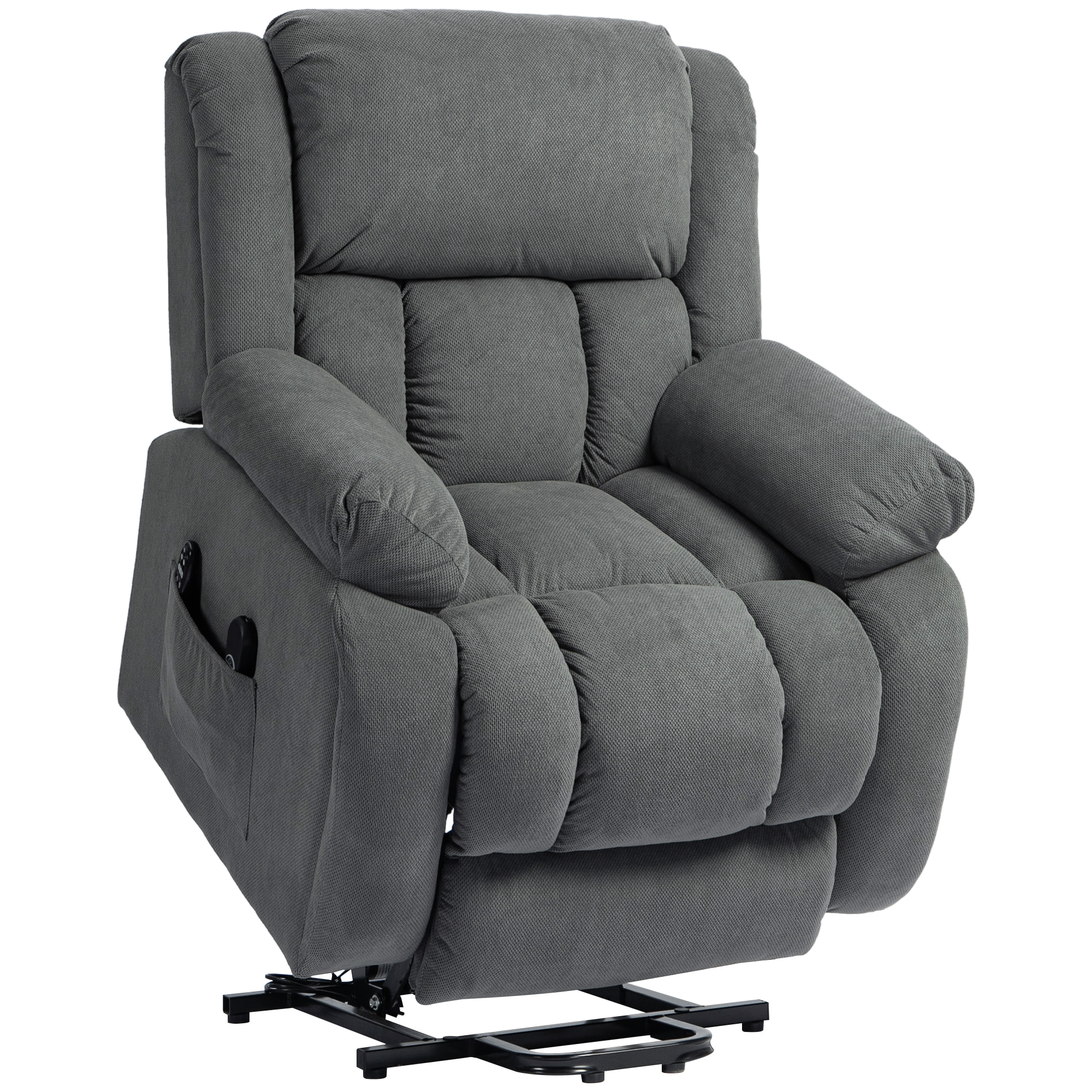 Fauteuil releveur massant chauffant grand confort - inclinable, repose-pieds rétractable - tissu toucher flanelle gris