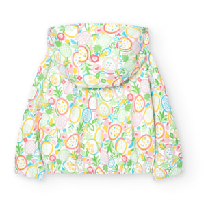 Chaqueta felpa niÃ±a, capucha desmontable estampada, verde