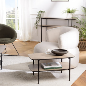 JULIA - Table basse rect. double plateau couleur mocha pieds métal noir