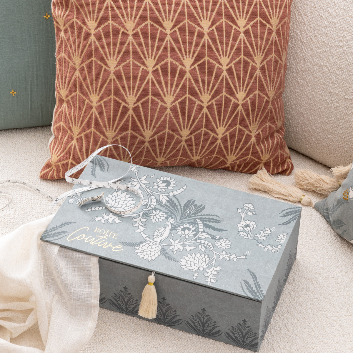 Boîte à couture "Wild" céramique bleu clair 30x18,5cm