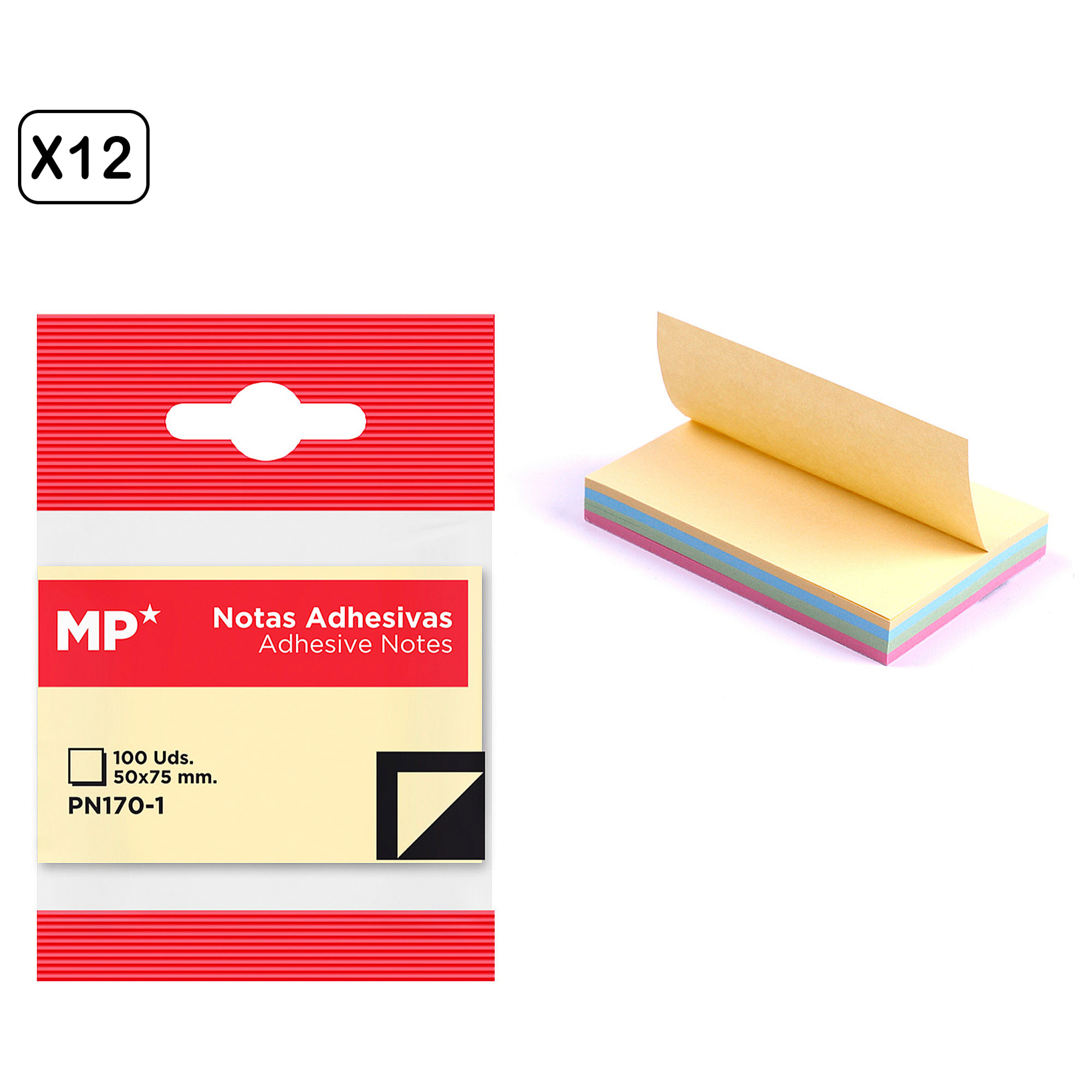 PACK 12 UNITA' NOTE ADESIVE 50 x 75 mm 100 FOGLI MULTICOLOR