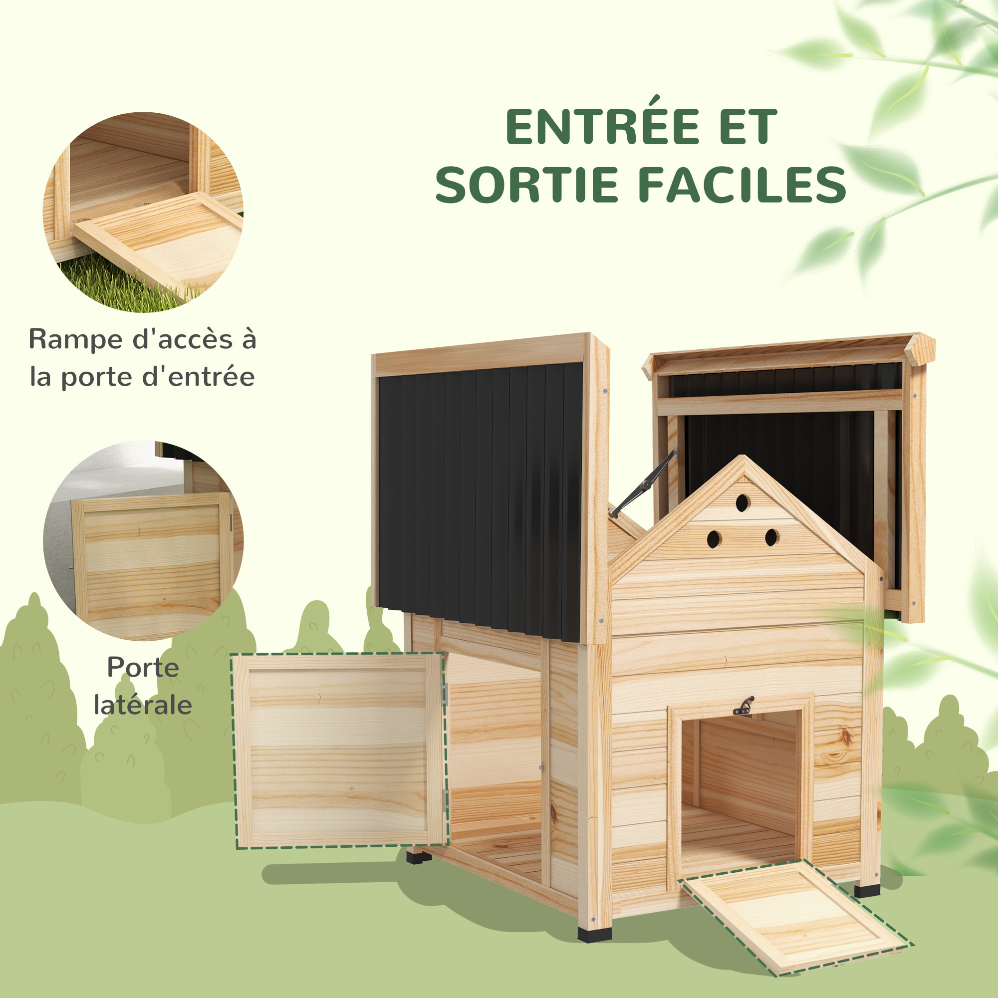 Nichoir canard design cottage toit ouvrant 2 portes verrouillables bois cèdre PVC noir