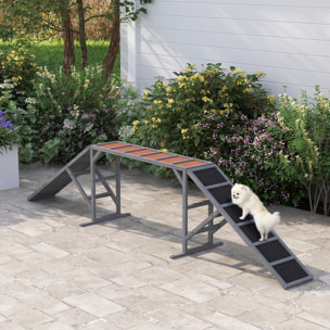 Rampe d'agilité pour chien barres de sécurité surface antidérapante max. 40Kg bois gris