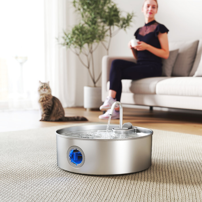 Fuente para Gatos de Acero Inoxidable 7L Bebedero Gatos Grande Silencioso Fuente de Agua para Mascotas Automático con Sistema de Filtros Luz LED y Bomba Súper Silenciosa