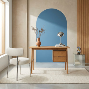 Bureau bois d'hévéa et placage chêne 2 tiroirs ALANA
