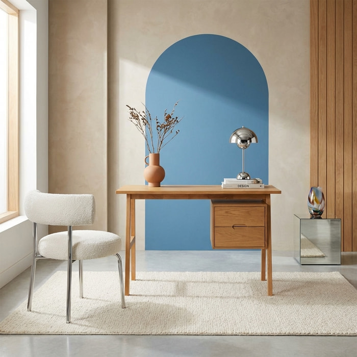 Bureau bois d'hévéa et placage chêne 2 tiroirs ALANA
