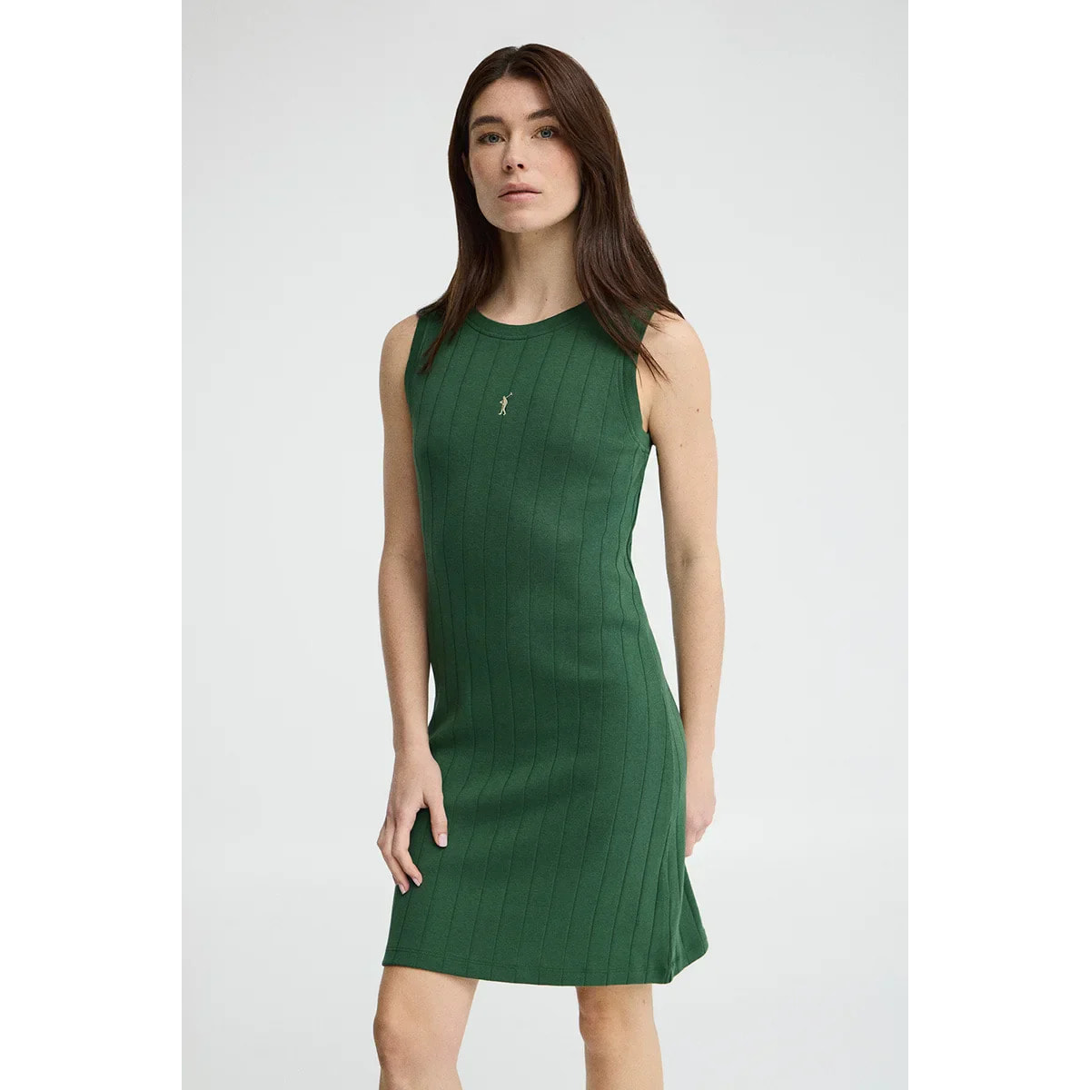 Vestido corto verde botella de canalé con logo Rigby Go