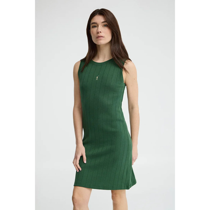 Vestido corto verde botella de canalé con logo Rigby Go