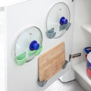 Pack Set de 3 Supports Mural Adhésif pour Couvercle de Cuisine et Porte-épices adhésif et divisible et Récipients de Cuisine Adh