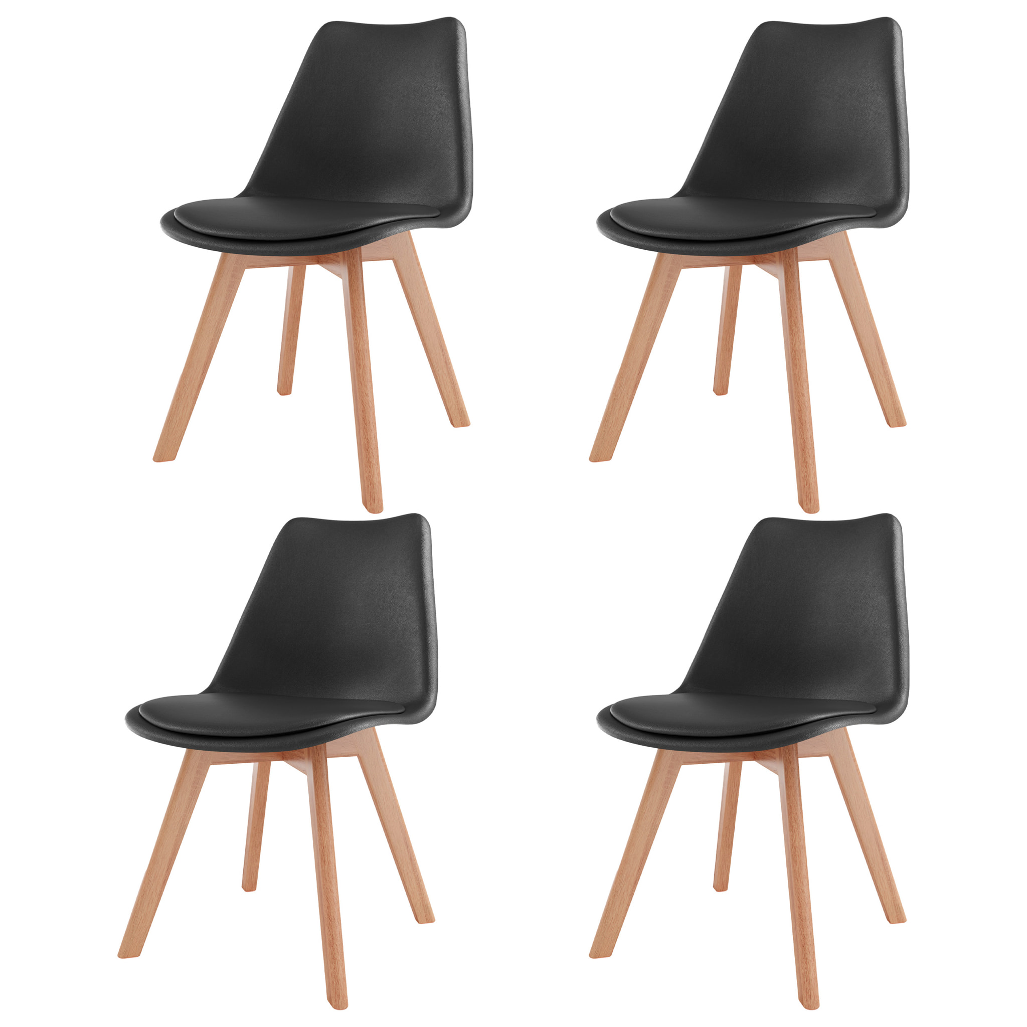 Set Di 4 Sedie Per Sala Da Pranzo Ufficio Con Gambe Faggio Legno Massello Massiccio Stile Nordico Scandinavo Seduta Imbottita Soggiorno Sala Nero