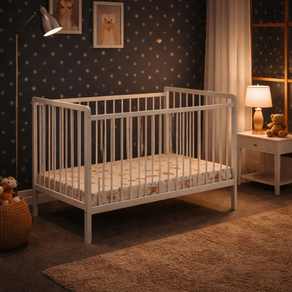 Culla Neonato Lettino Evolutivo Con Sponde E Materasso Incluso Altezza Regolabile Rete A Doghe Design Moderno 89 x 124 x 65 Cm Bianco Opaco