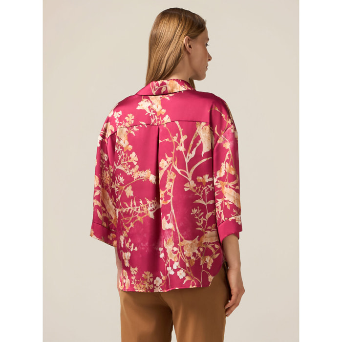 Oltre - Camisa de satén estampada - Fuchsia