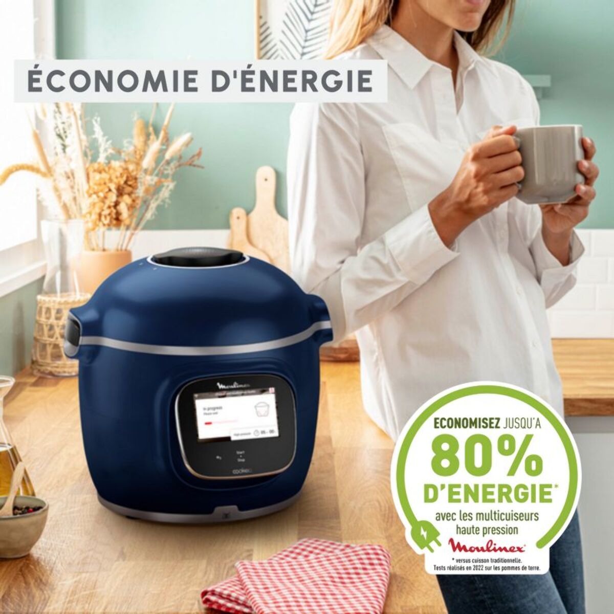 Cookeo MOULINEX CE943410 bleu  touch wifi pro balance integrée 6 L, 13 modes de cuisson, 250 recettes