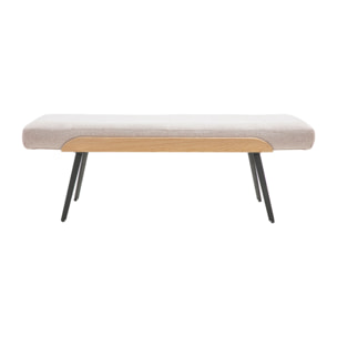 Banc en tissu effet velours texturé beige, bois clair et métal noir L123 cm ELIOR