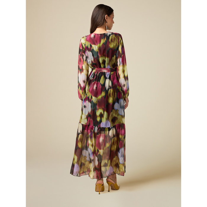 Oltre - Long patterned silk blend dress - Verde