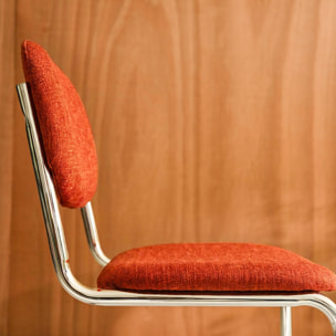 Lot de 2 chaises cantilever arrondie métal. tissu chenille orange et pieds chromés - L 47 x P 54.5 x H 81cm - Maloa