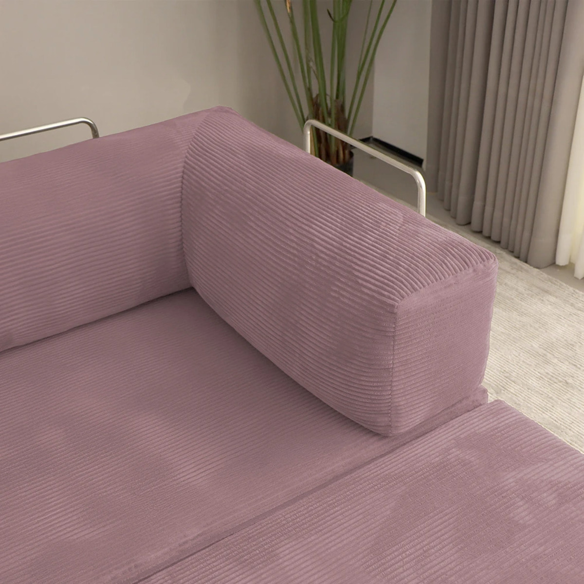 TRENDY - Canapé compressé 3 places modulable en velours côtelé rose
