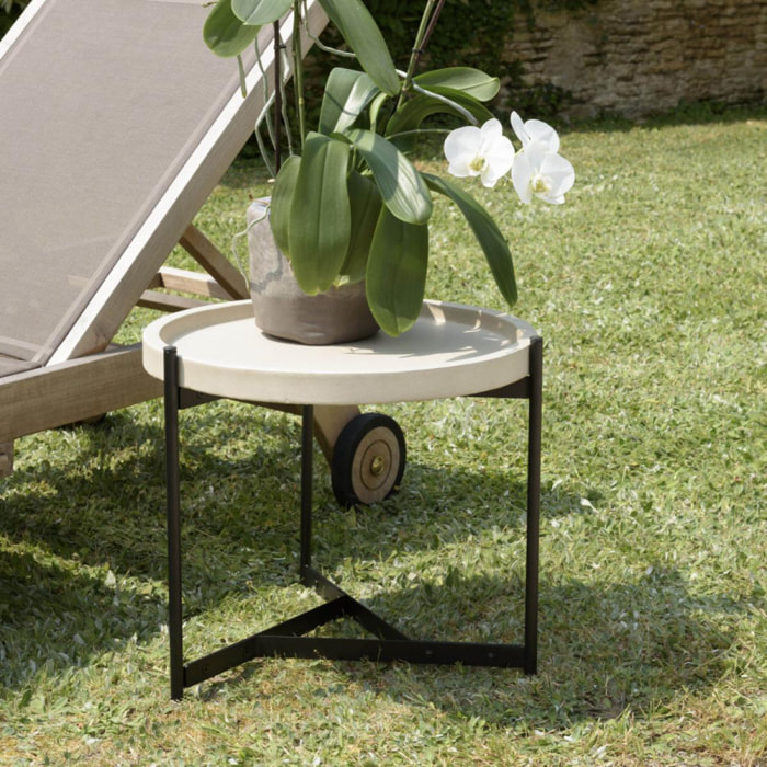 HANS - Table d'appoint 52x50cm plateau béton beige pieds métal noir
