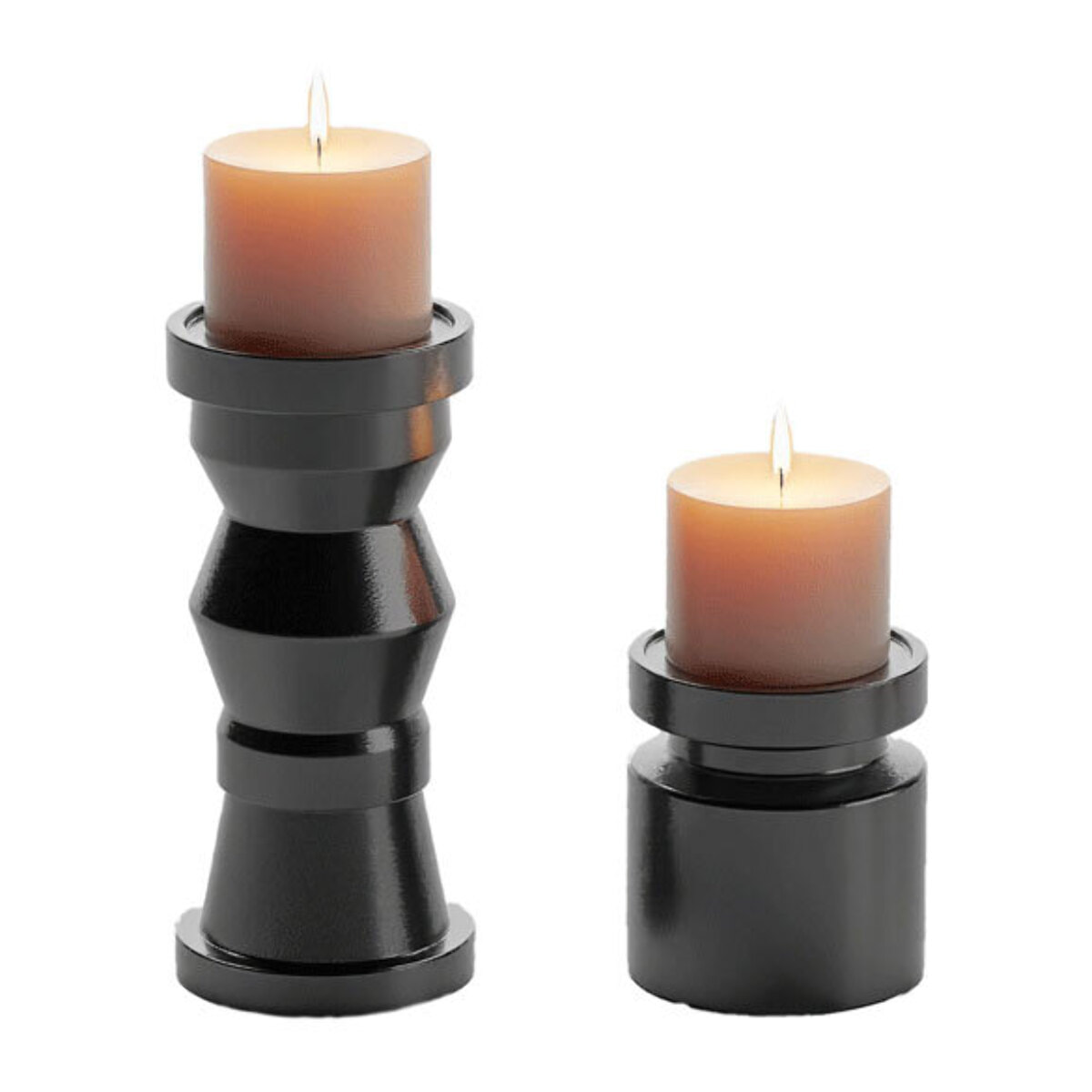 Set de 2 bougeoirs en bois design coloris noir