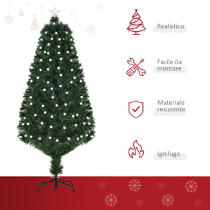 HOMCOM Albero di Natale Artificiale con Luci LED e Fibre Ottiche e Base in Metallo Pieghevole 150cm - Verde