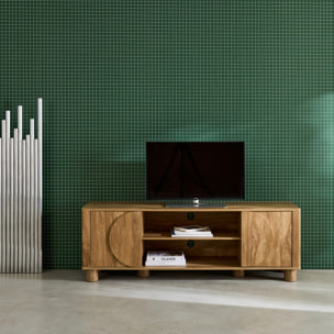 Meuble TV exotique décor bois de manguier 2 portes 155cm Pondi