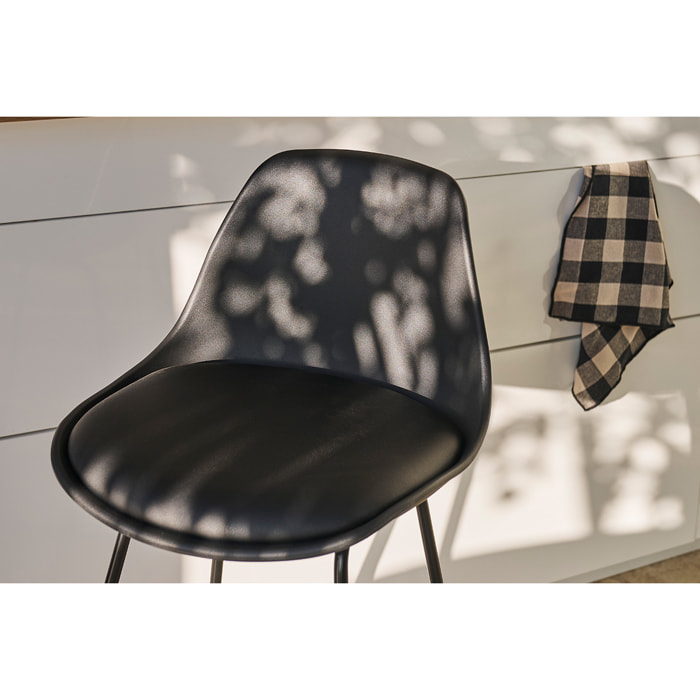 Tabourets de bar design noirs pieds métal 65 cm (lot de 2) FRANZ