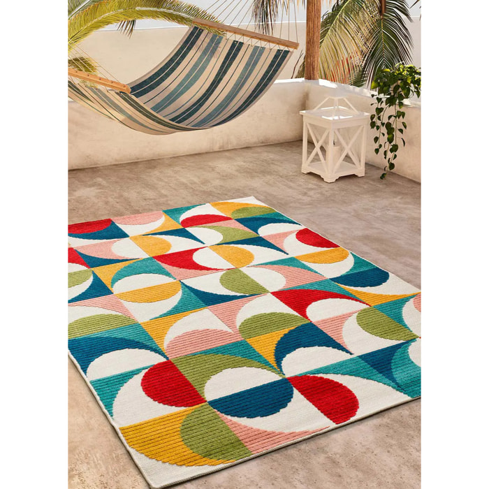 MILA Alfombra geométrica con relieve de exterior-interior multicolor, varias medidas disponibles.