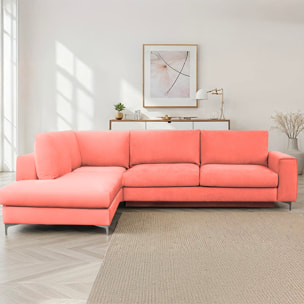 Canapé d'Angle Gauche Velours Fiesole, 3 Places, Couchage Intégré, Coffre de Rangement, Housse Déhoussable