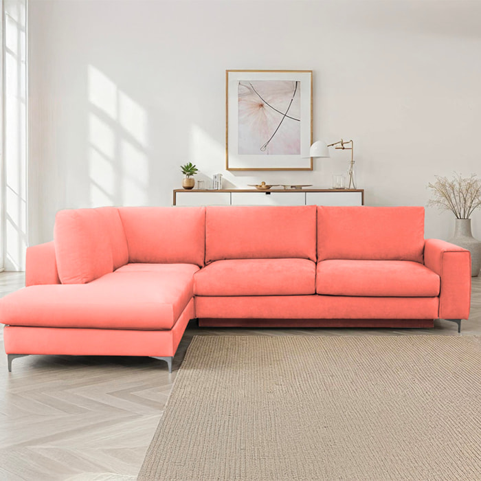 Canapé d'Angle Gauche Velours Fiesole, 3 Places, Couchage Intégré, Coffre de Rangement, Housse Déhoussable