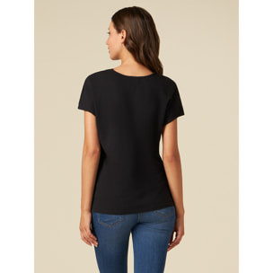 Oltre - Camiseta bimateria con escote de pico - Negro