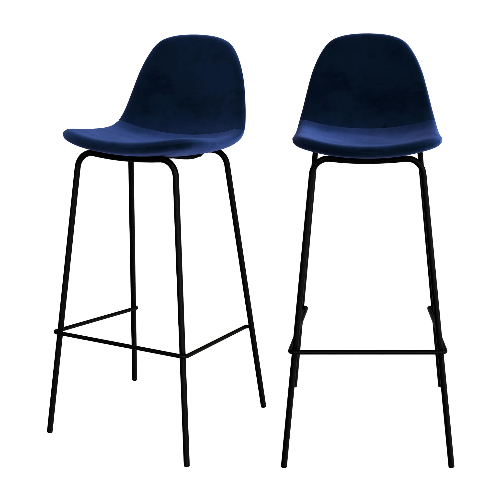 Lot de 2 chaises de bar en velours bleu foncé 75 cm - Henrik