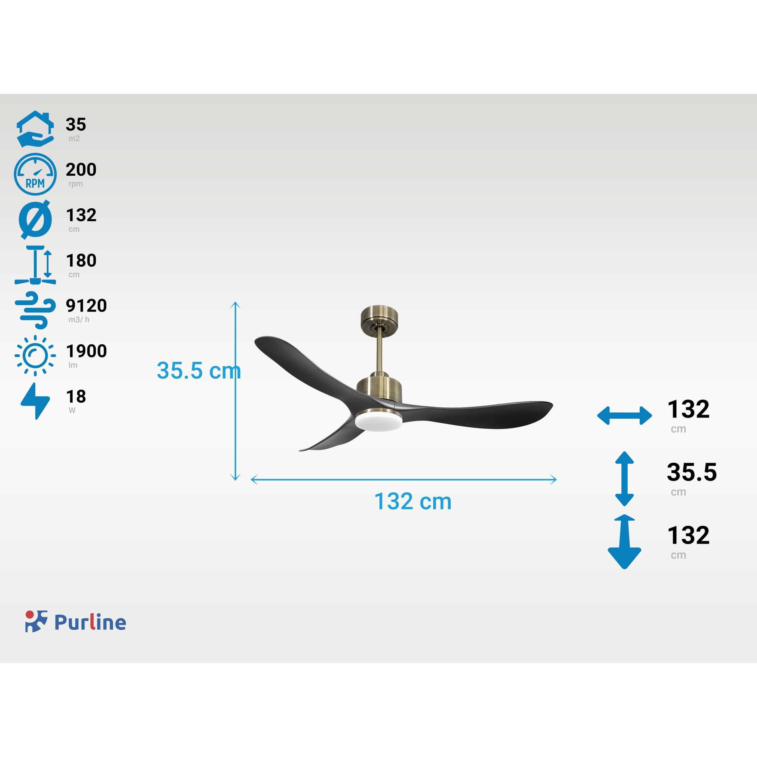 Ventilateur de plafond Réversible  Thermostat Dimmable Wifi Moteur à courant continu Toits en pente Télécommande Lumière à trois tons Hypersilence Mémoire
