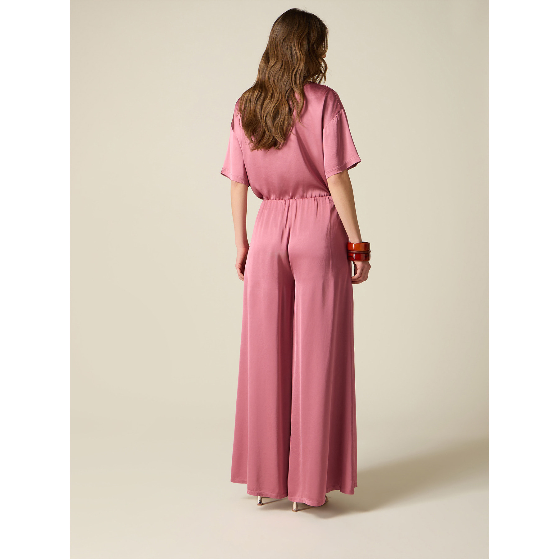 Oltre - Pantaloni palazzo in raso di viscosa - Rosa