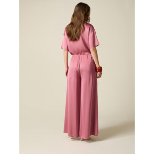 Oltre - Pantaloni palazzo in raso di viscosa - Rosa