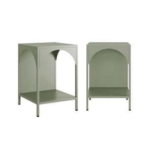 Lot de 2 tables de chevet. tables d'appoint en acier style industriel. vert. L 35 x l 35 x H 51cm