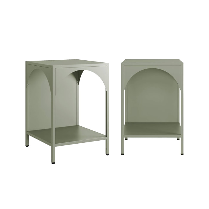 Lot de 2 tables de chevet. tables d'appoint en acier style industriel. vert. L 35 x l 35 x H 51cm