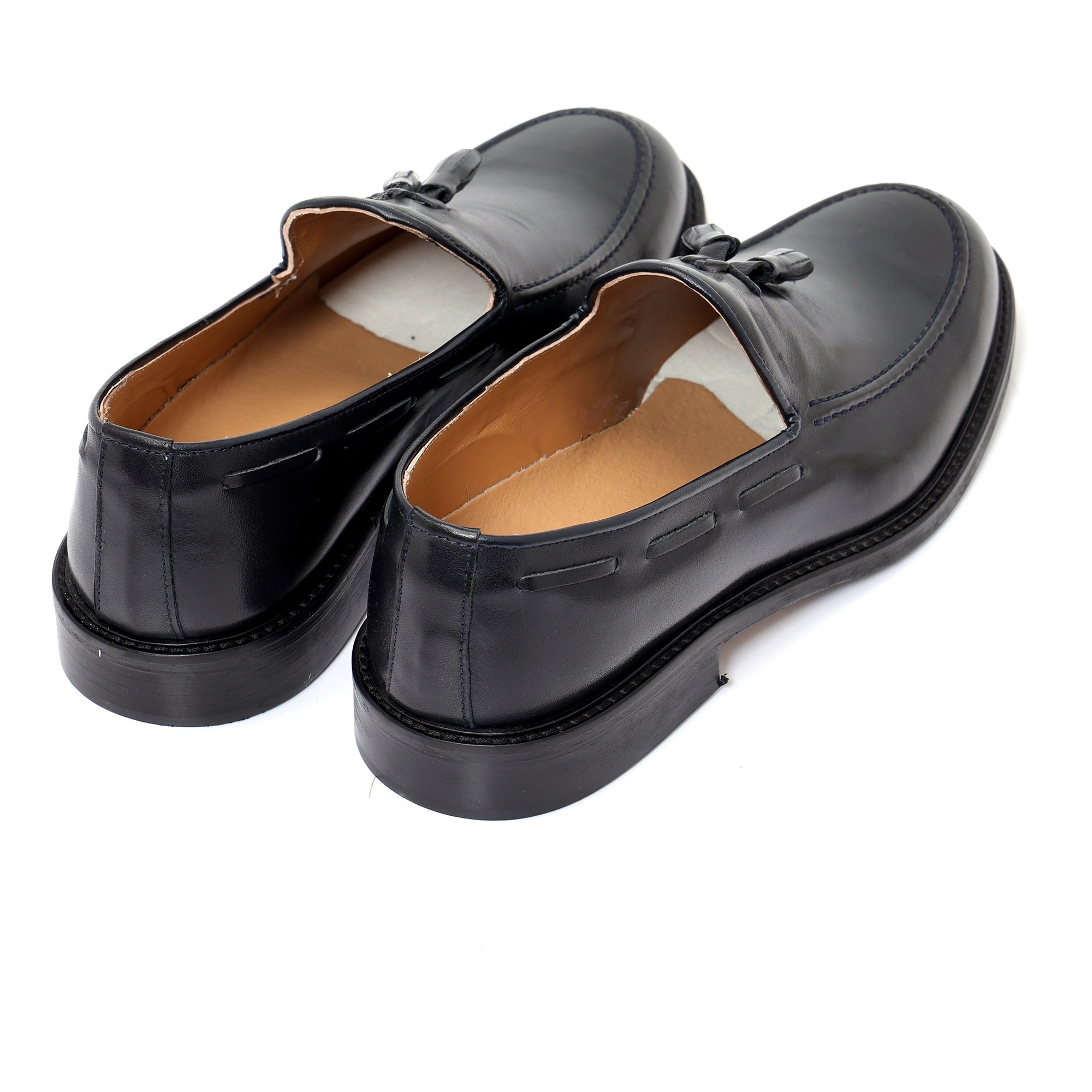 Mocassini in pelle crust con fondo in cuoio antiscivolo blu