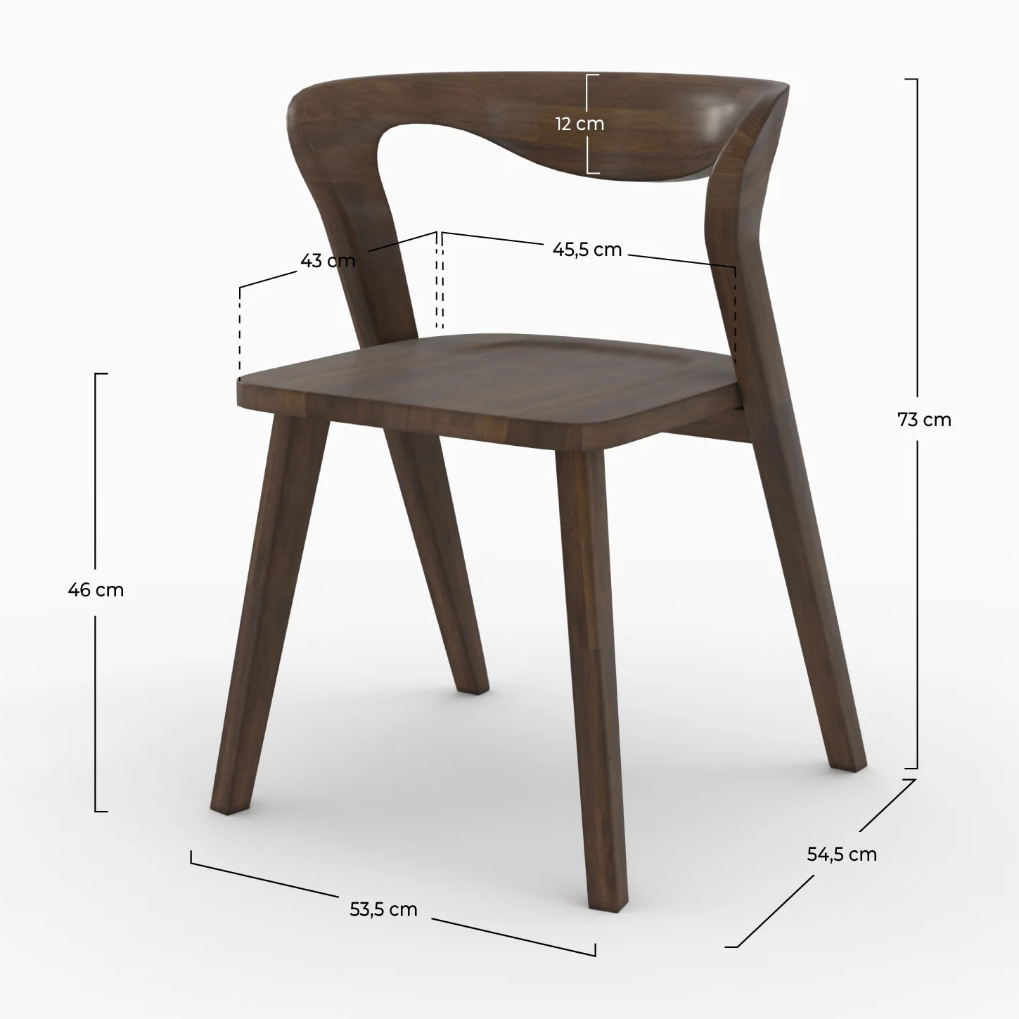 Chaise en bois d'hévéa foncé, dossier courbé - Vega