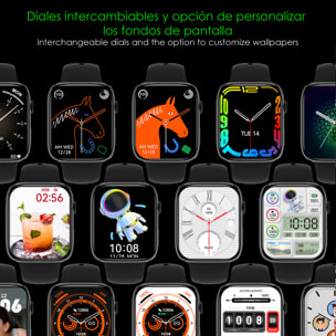 DAM Smartwatch DT8 MAX con modos deportivos, asistente voz, Widgets, pantalla 2”. Monitor de tensión, O2, cardiaco; termómetro. 4,5x1x3,8 Cm. Color: Gris