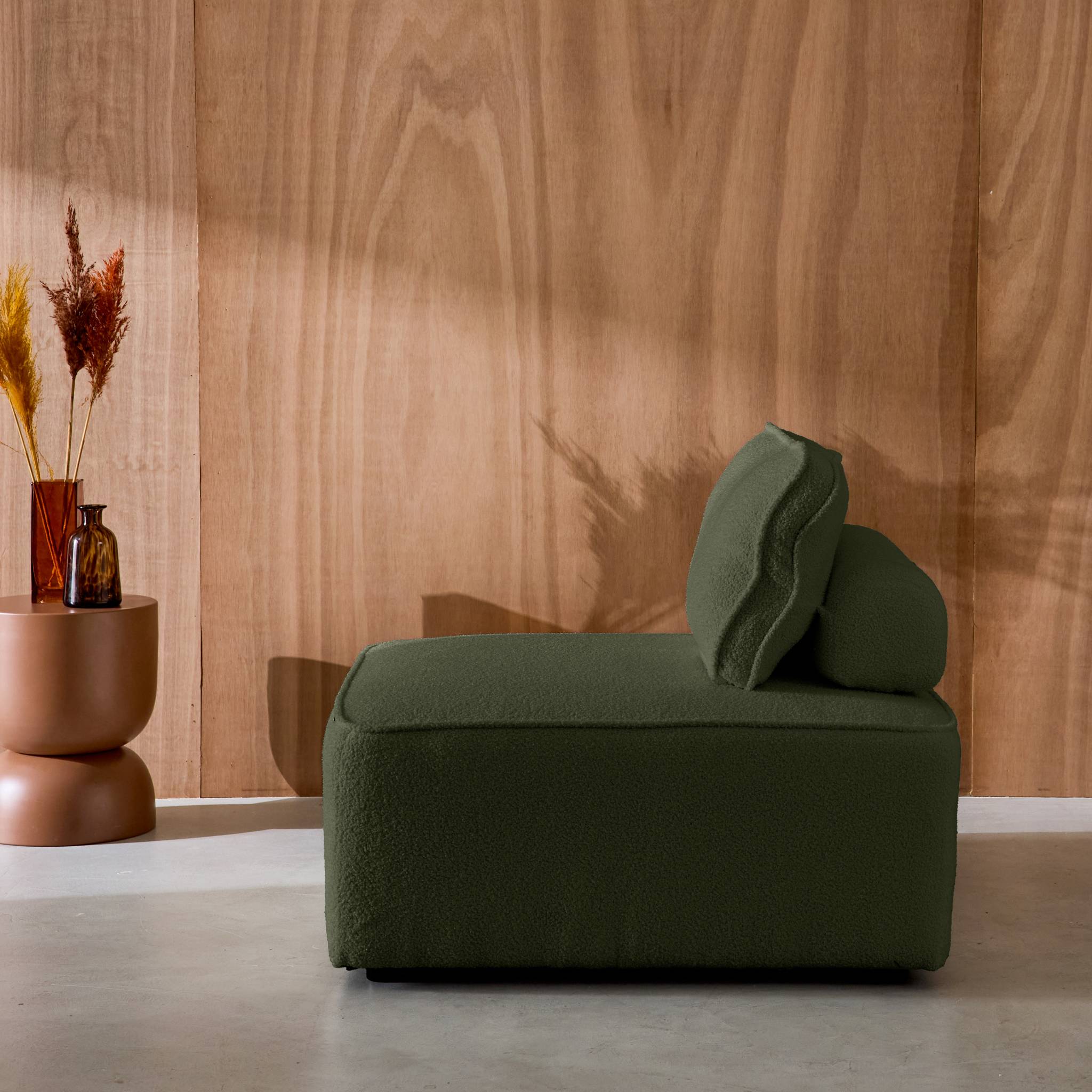 Chauffeuse pour canapé modulable tissu bouclette kaki 1 place Bao. L 90 x P 90 x H 74cm