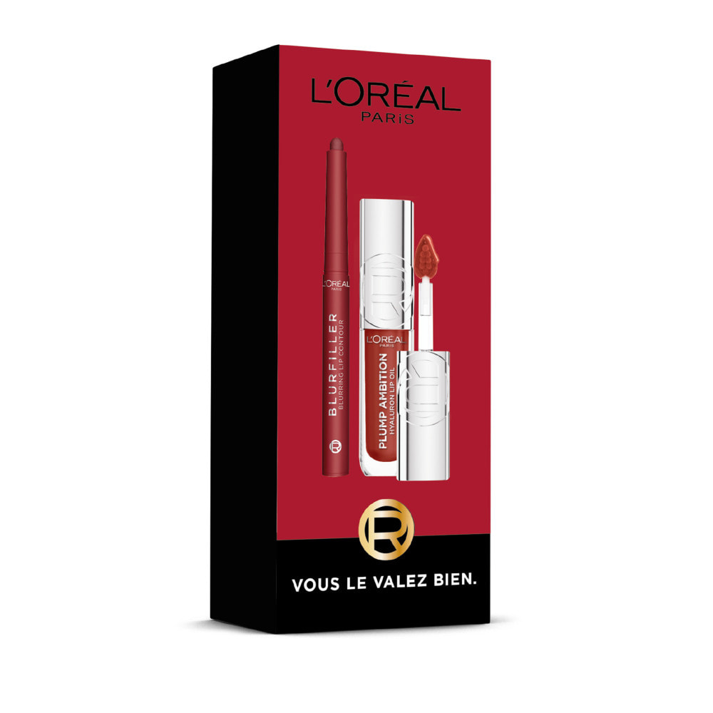 L'Oréal Paris Lip Kit Duo Blurfiller Crayon 530 Bordeaux Bisous et Plump Ambition Lip Oil 485 Wine O'Clock