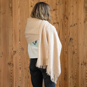 Chemin de lit / Étole aspect mohair à pois - Beige