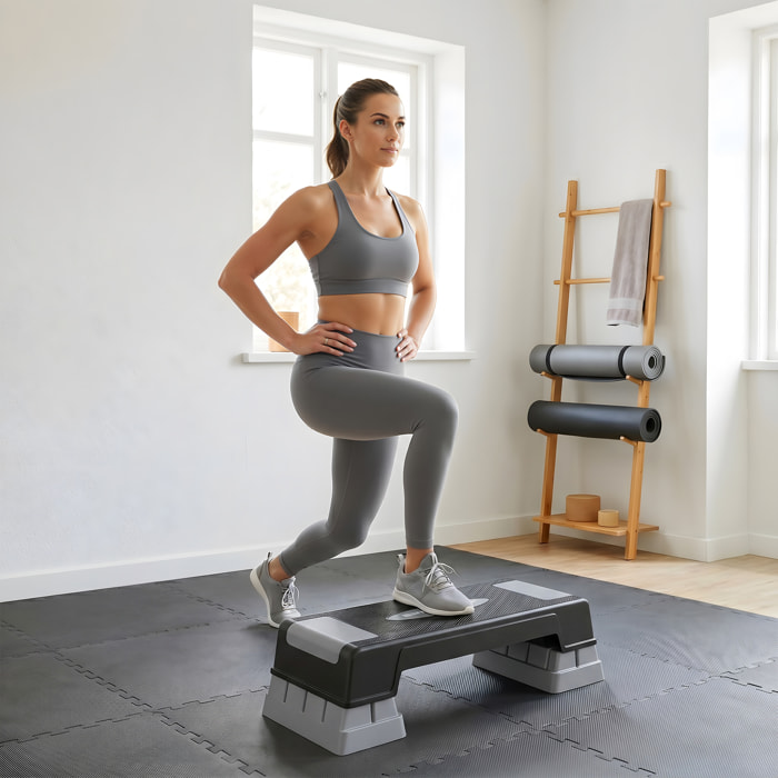 Step fitness aérobic hauteur réglable 3 niv. surface antidérapante gris noir