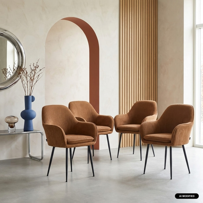 Fauteuil velours côtelé et pieds métal (lot de 4) SHELLA