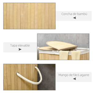 Cesto de Ropa Sucia con Tapa, 100L, Cesta Ropa Sucia de Bambú con 2 Compartimentos, Bolsa Interior Extraíble y Lavable, Asas, para Lavandería, Dormitorio, 62,5x37x60,5 cm, Natural