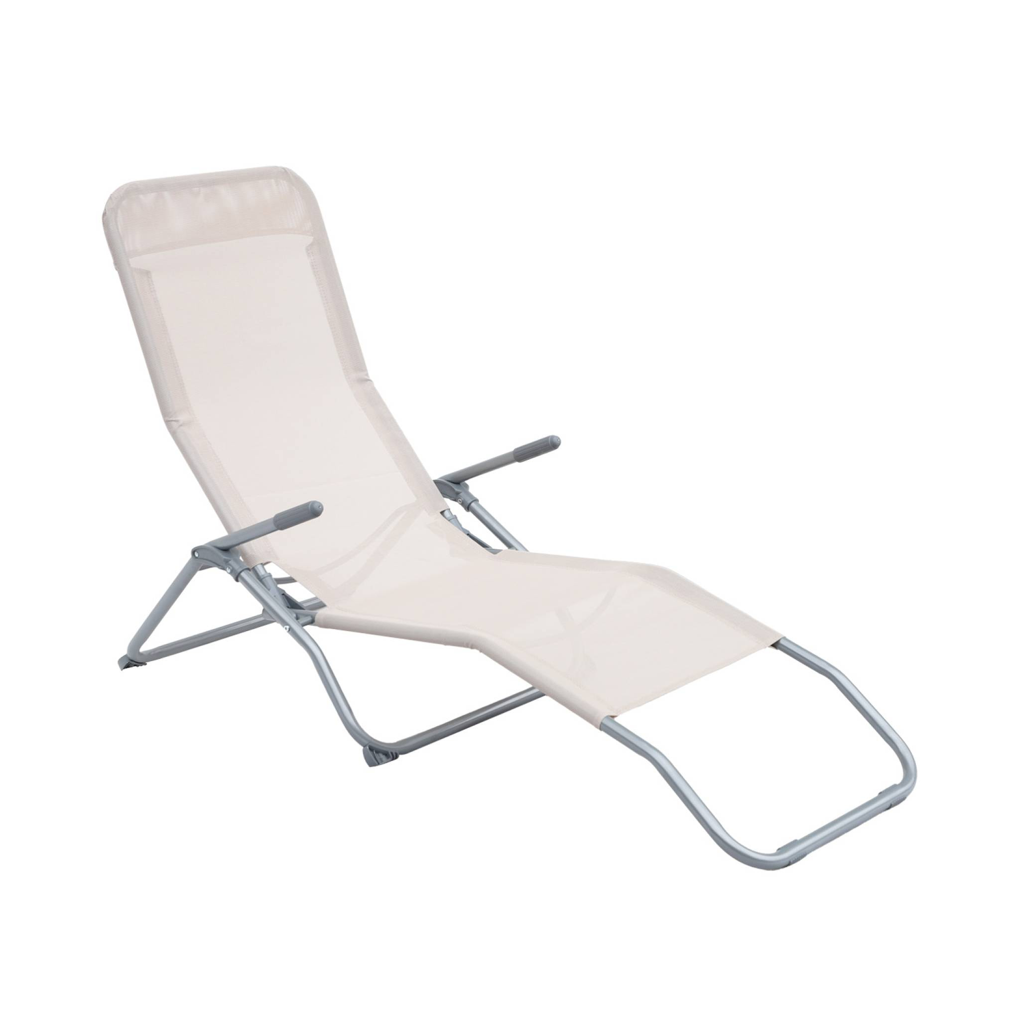 Lot de 2 bains de soleil pliants - Levito Taupe - Transats textilène 2 positions. chaises longues