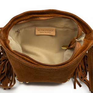 Bellegra Bolso de hombro Mujer. Piel auténtica Gamuza con detalles metálicos.