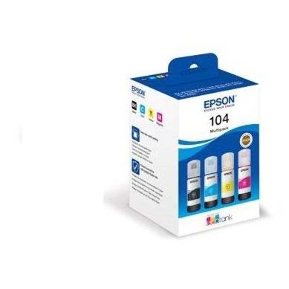 Cartouche d'encre EPSON Pack 4 Bouteilles d'Encre Ecotank 104 (Noir + 3 Couleurs) - C13T00P640